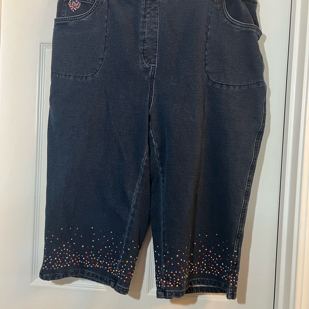 🦋 Women's denim dream Jeanies Capris with Colorful Accents size 1x - Picture 2 of 5